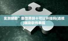 实测辅助”新世界拼十可以开挂吗(透视)辅助软件教程
