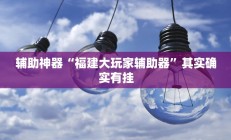 辅助神器“福建大玩家辅助器”其实确实有挂