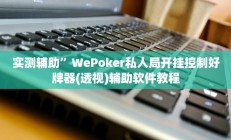 实测辅助”WePoker私人局开挂控制好牌器(透视)辅助软件教程