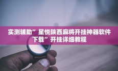 实测辅助”星悦陕西麻将开挂神器软件下载”开挂详细教程