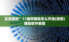 实测辅助”17麻将辅助怎么开挂(透视)辅助软件教程
