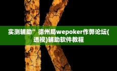 实测辅助”德州局wepoker作弊论坛(透视)辅助软件教程