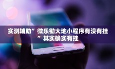 实测辅助”微乐锄大地小程序有没有挂”其实确实有挂