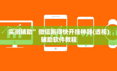 实测辅助”微信跑得快开挂神器(透视)辅助软件教程