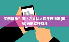 实测辅助”德扑之星私人局开挂神器(透视)辅助软件教程