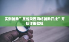 实测辅助”星悦陕西麻将辅助开挂”开挂详细教程