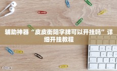 辅助神器“皮皮衡阳字牌可以开挂吗”详细开挂教程