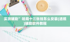实测辅助”哈局十三张挂怎么安装(透视)辅助软件教程