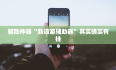 辅助神器“新道游辅助器”其实确实有挂