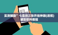实测辅助”七喜拼三张开挂神器(透视)辅助软件教程