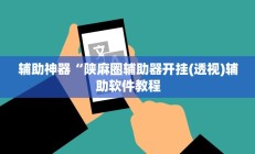 辅助神器“陕麻圈辅助器开挂(透视)辅助软件教程
