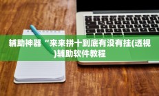 辅助神器“来来拼十到底有没有挂(透视)辅助软件教程