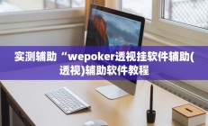 实测辅助“wepoker透视挂软件辅助(透视)辅助软件教程