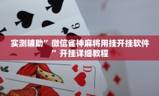实测辅助”微信雀神麻将用挂开挂软件”开挂详细教程